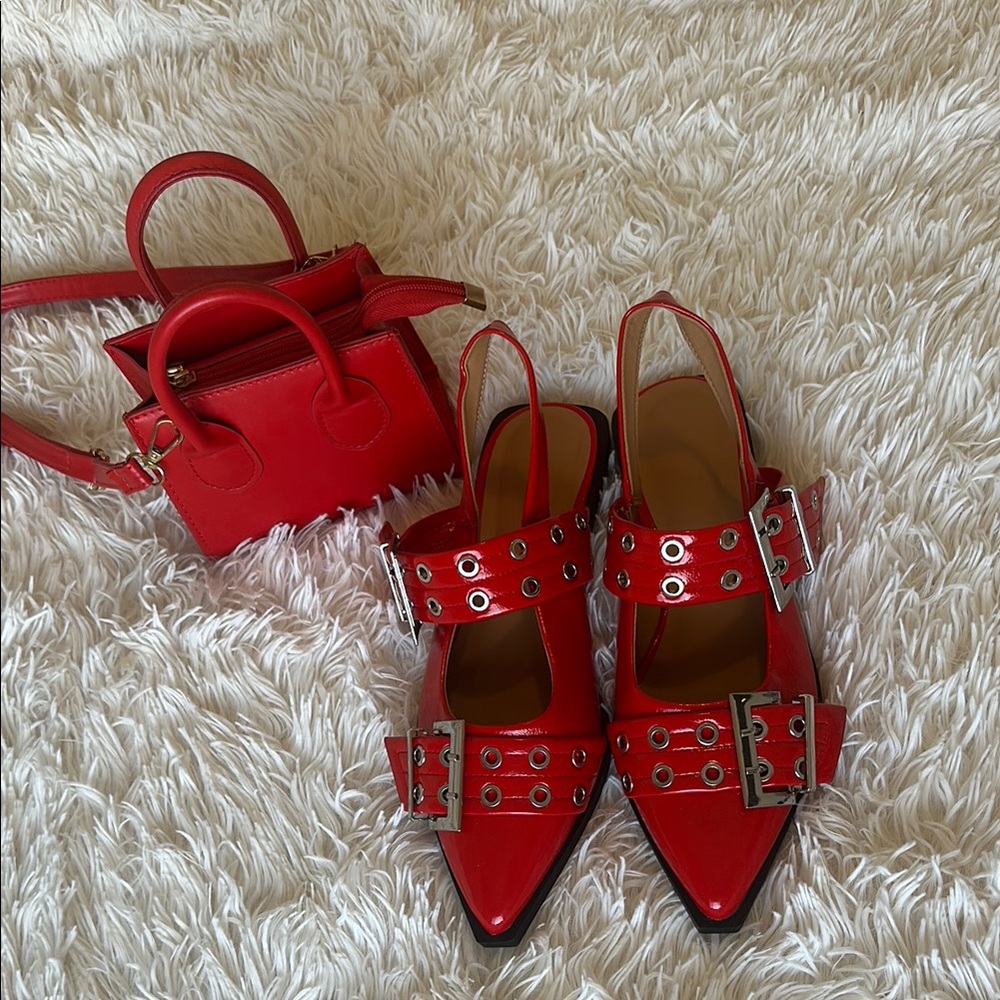 Red Women's Shoes with Buckle Detailing